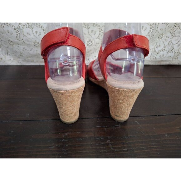 Clarks Laflay Lily Red Leather Cork Wedge SandalsSz. 5.5M - Picture 6 of 9